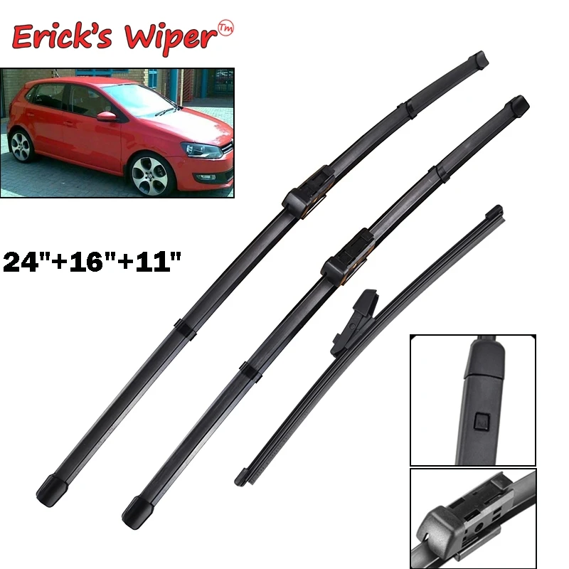 Ick's Wiper LHD depan & belakang Wiper pisau Set untuk VW Polo 6R Hatchback 2009 - 2017 kaca depan kaca depan 24 "+ 16" + 11"