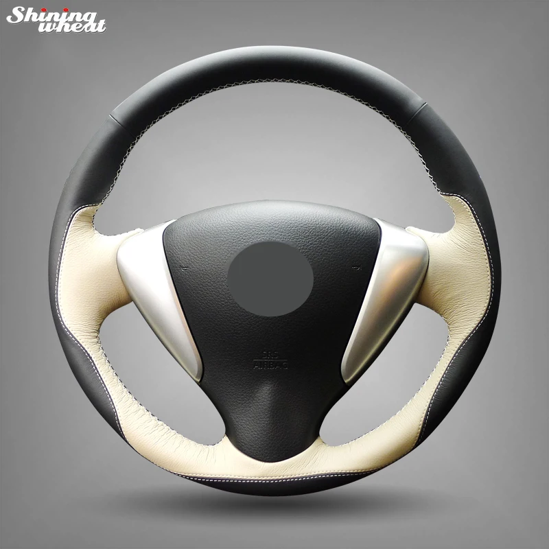 

Shining wheat Black Beige Leather Car Steering Wheel Cover for Nissan Tiida Sylphy Sentra 2014 Note