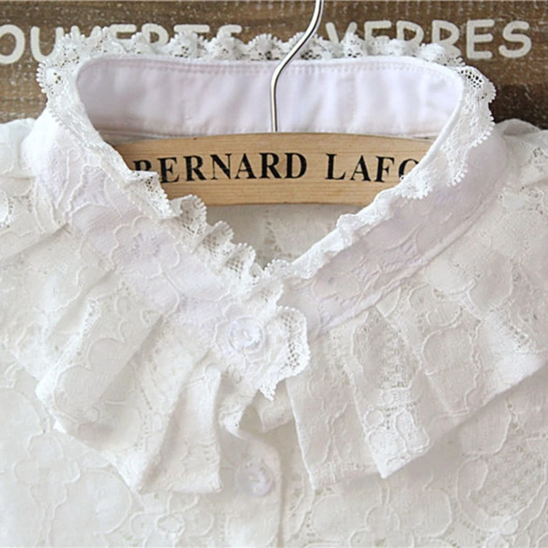 Women Pure Color Lace Detachable Lapel Choker Necklace Shirt Fake False Collar