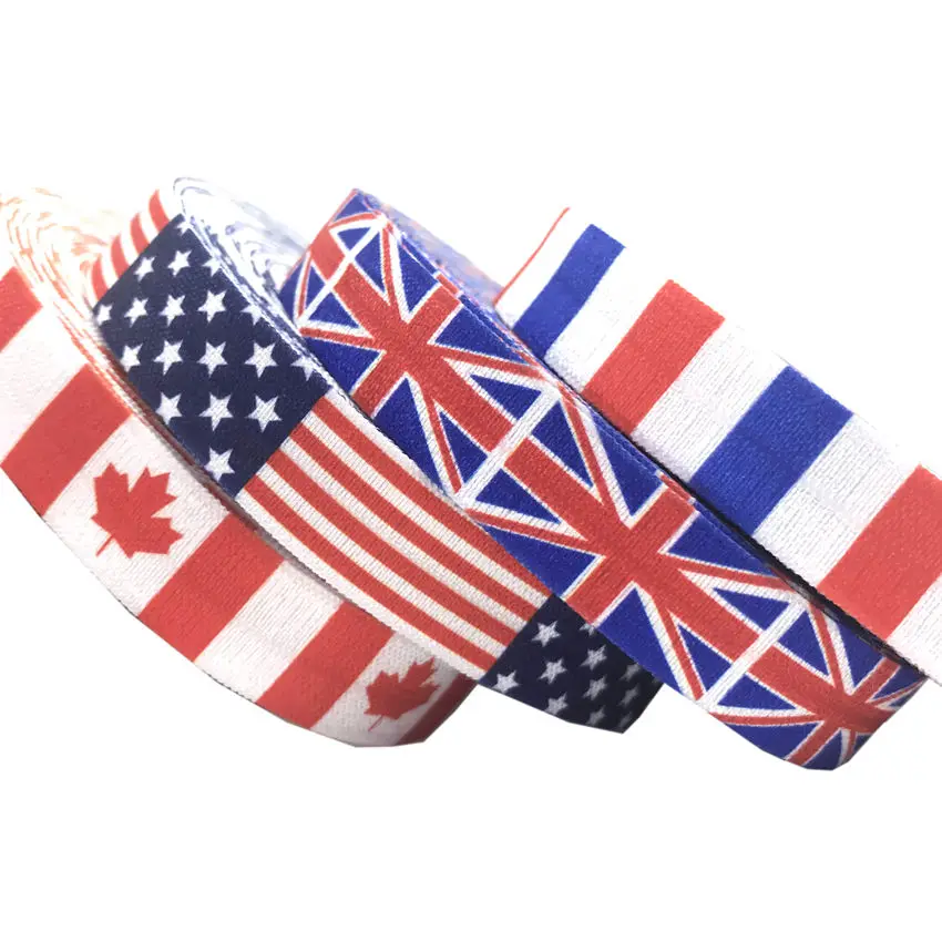 Canada United States England Flag Print Fold Over Elastic FOE Ribbon Handmade Accessories DIY elastic band hair band 10yard 16mm