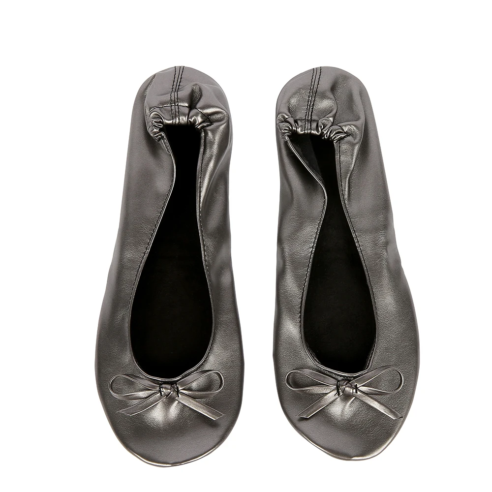 Pewter Shoe Flats Portable Fold Up Ballerina Flat Shoes Roll Up Foldable Ballet After Party Shoe For Bridal Wedding Party Favor