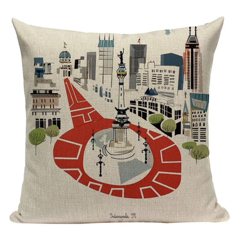 High Quality Square Linen Decorative Cushion Covers London Architecture One Side Print Pillow Case Custom Throw Pillows