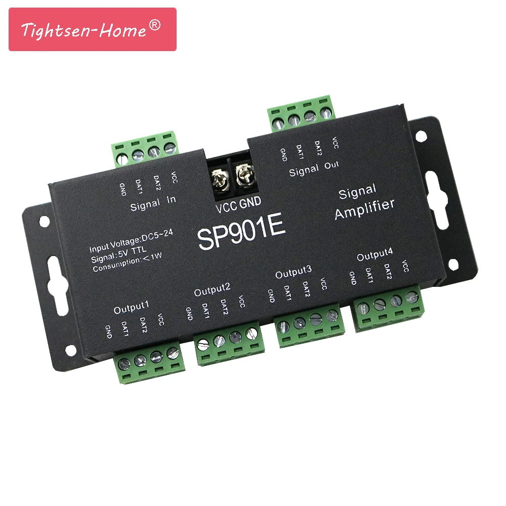 

SP901E LED Signal Amplifier controller SPI output signal 4 control group Amplifier for WS2811 SK6812 APA102 DMX512 STRIP MODULE