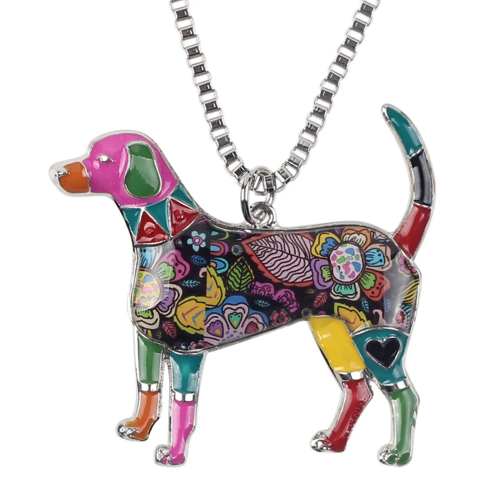 WEVENI Statement Enamel Alloy Beagle Dog Necklace Pendant Chain Cute Animal Jewelry For Women Girls Pet Lovers Accessories Gift