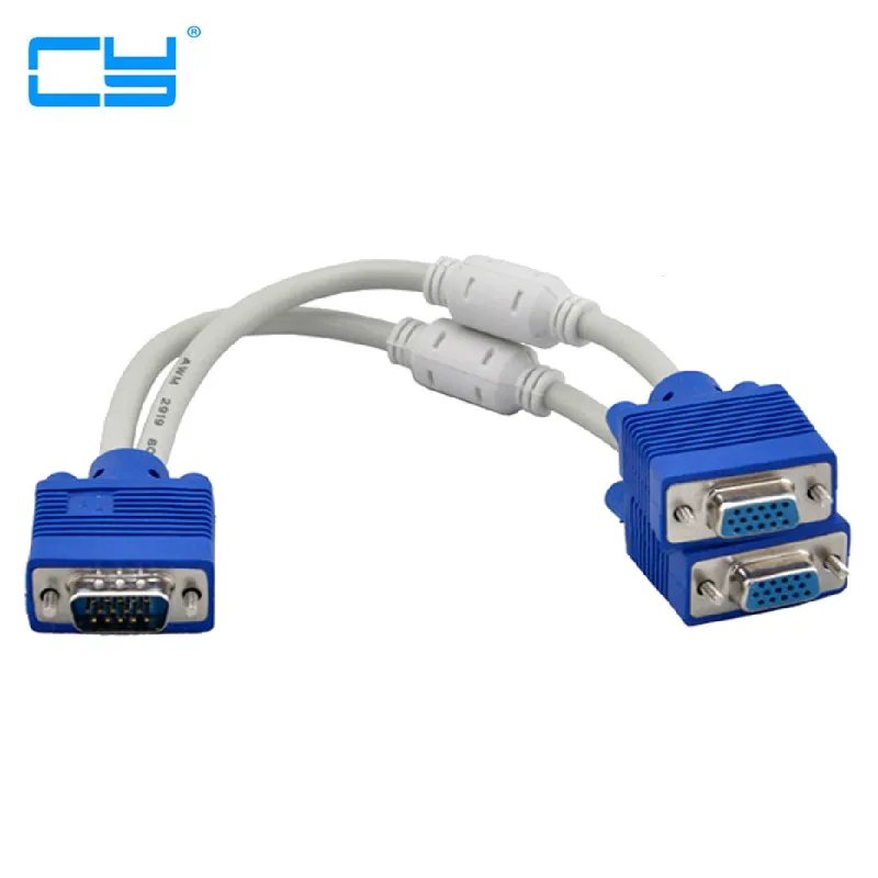 RGB VGA SVGA Male to 2 VGA two HDB15 Female Splitter Adapter extension Cable w/ core VGA splitter adaptor connector converter