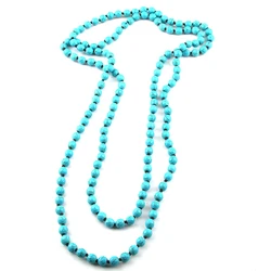 8mm  Fashion Bohemian Tribal Jewelry 8mm Blue Faceted Stones long Knotted Necklace