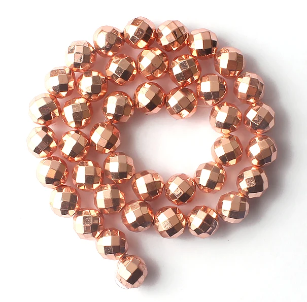 AAA Natural Stone Beads Faceted Rose Gold Plated Hematite Beads For Jewelry Making 4/6/8/10mm Round Diy Bracelet Accessories