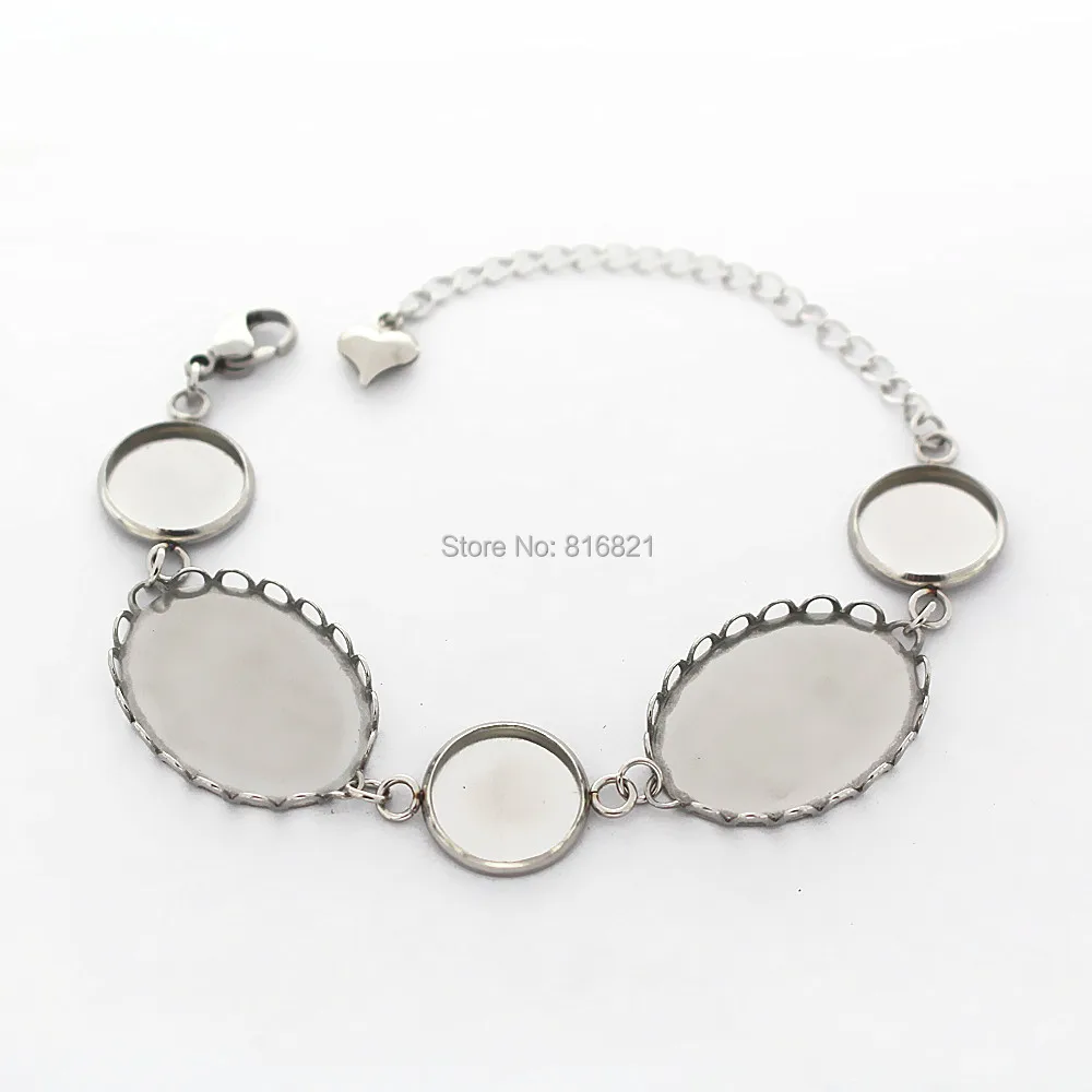 

Stainless Steel Bracelet Settings Cameo Cabochons Bases Blank with 12mm 18x25mm Round Oval Bezel Link Chain Bracelet DIY Finding