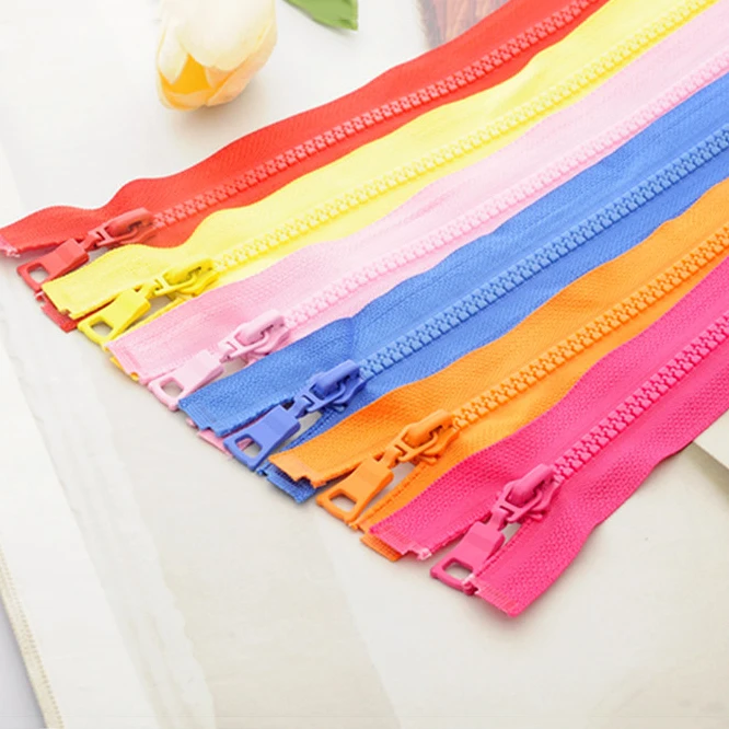 5# 2pcs 40/55/60/70/80/90cm open-end auto lock  colorful plastic resin zipper for clothes garment