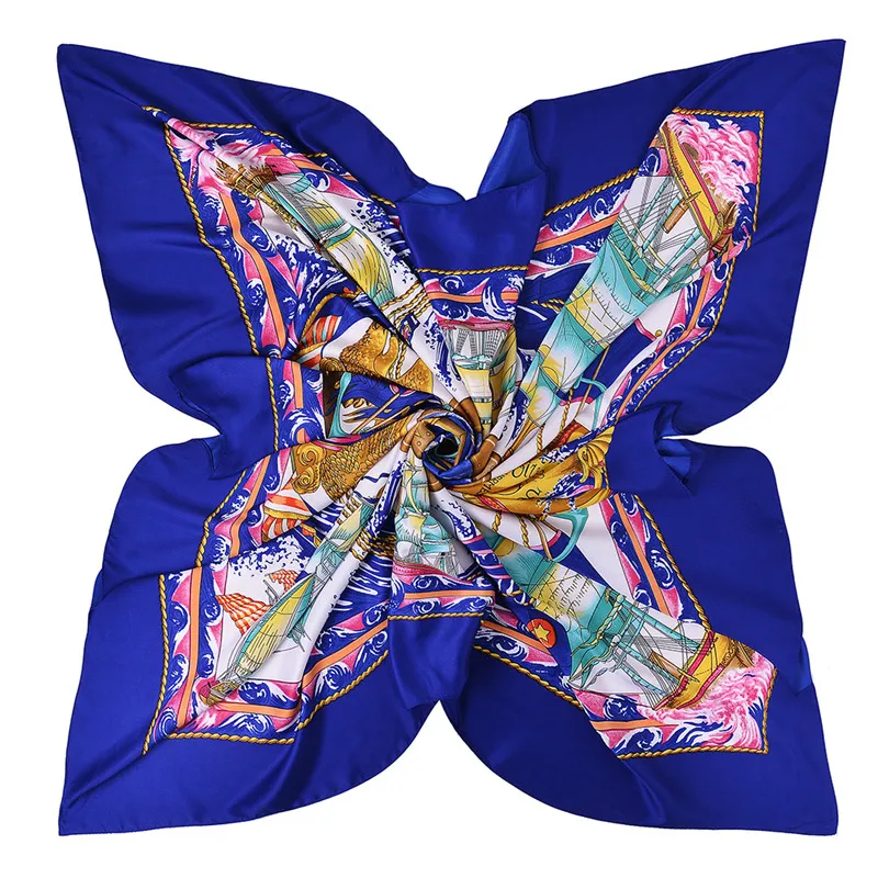 POBING Square Silk Scarf Women Luxury Brand Pirate Coat Print Foulards Silk Head Scarves Wraps Femme Twill Scarf Neckerchief