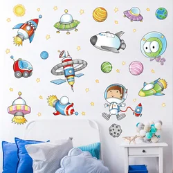 Space Astronaut Cartoon Wall Sticker Kids Room Outer Space Planet Galaxy Rocket Ship Decorative Wall Murals For Child's Favor