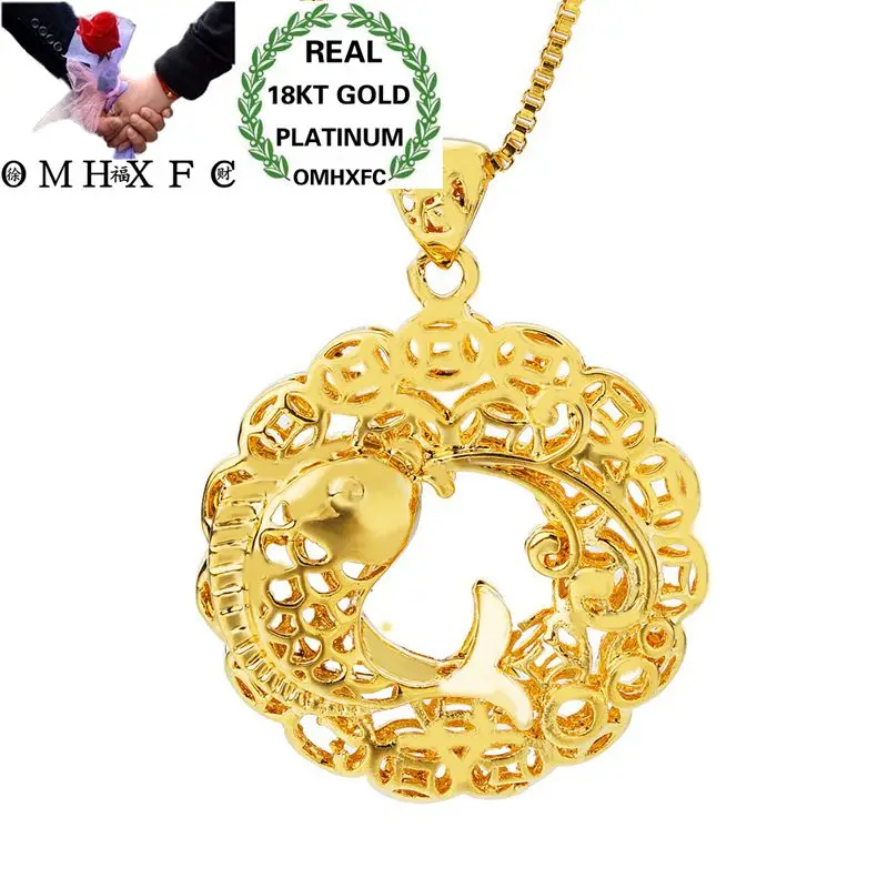 OMHXFC – pendentif avec breloque en or véritable 18kt pour femme et femme, pièce de monnaie carpe creuse, cadeau de fête d'anniversaire ou de mariage, vente en gros, mode européenne, unisexe, PN18