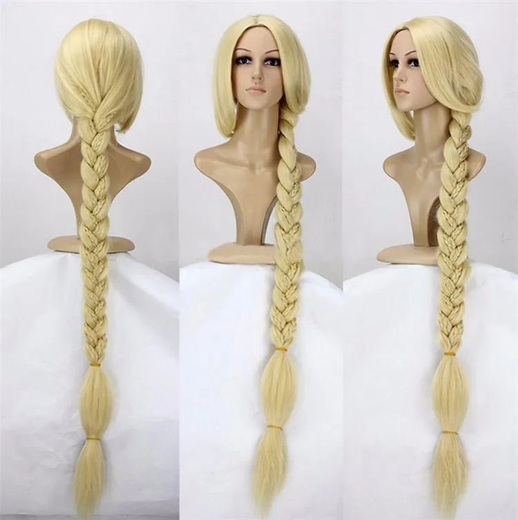 

Tangled Princess Wig 120cm 47" Straight Blonde Super Long Braid Cosplay Wig Rapunzel Heat Resistant Synthetic Hair Wigs +Wig Cap