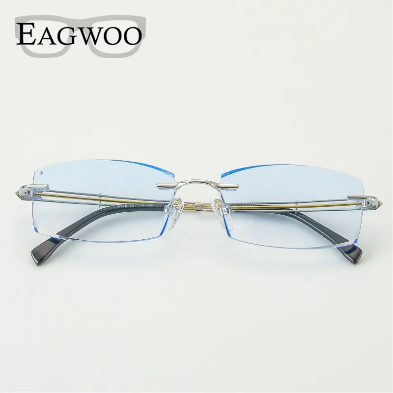 Titanium Eyeglasses Men Rimless Prescription Reading Myopia Photochromic Progressive Glasses Big Wide Spectacle with Color lens