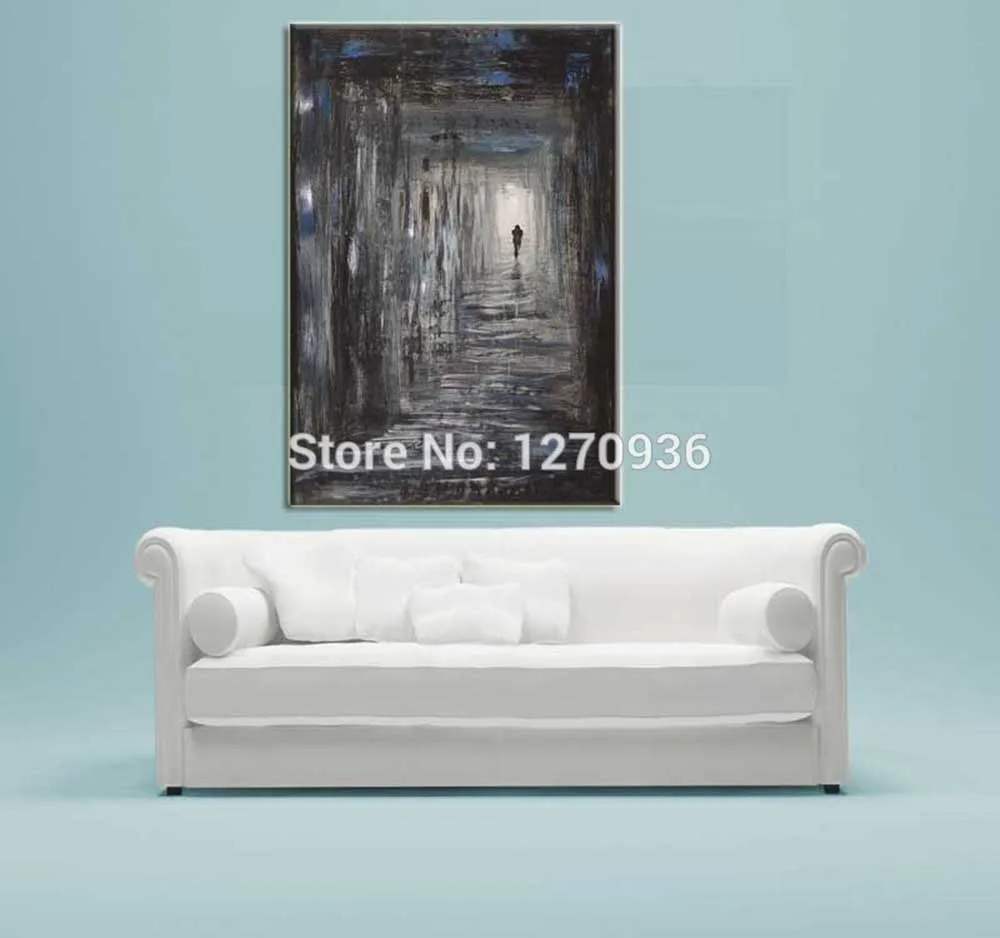 Hand-painted Modern Abstract Dark Narrow Alley People Walking Landscape 100% Handmade Oil Painting On Canvas Landscape Paintings