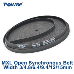 POWGE Trapezoid MXL Open Synchronous Timing belt  MXL-025 MXL-037 Rubber Neoprene fiberglass width 3/4.8/6.4/ 9.5/12mm Pulley