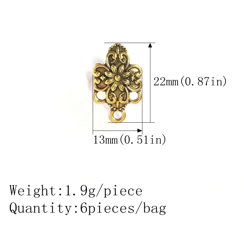 New 6pcs 13*22MM Zinc Alloy Retro Gold Crosswise Earring Base Earring Connector for DIY Earrings Accessories
