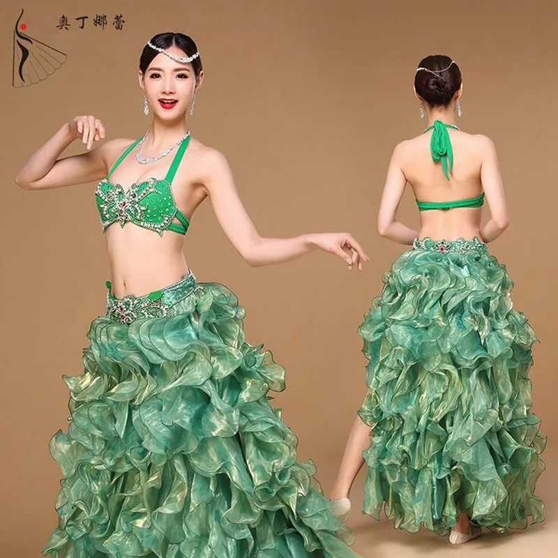 New 2017 Luxury Bra&Belt&Skirt 3pcs/set Belly Dance Costume Set Sexy Belly Dancing Outfits Stage Performance bellydance Wears