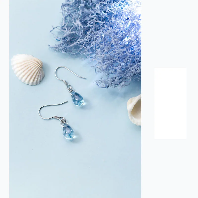 TOYOOSKY 925 Sterling Silver Dangle Earrings Jewelry Water Drop Shape Blue  Opal Natural Stone Pendants Drop Earrings for Women