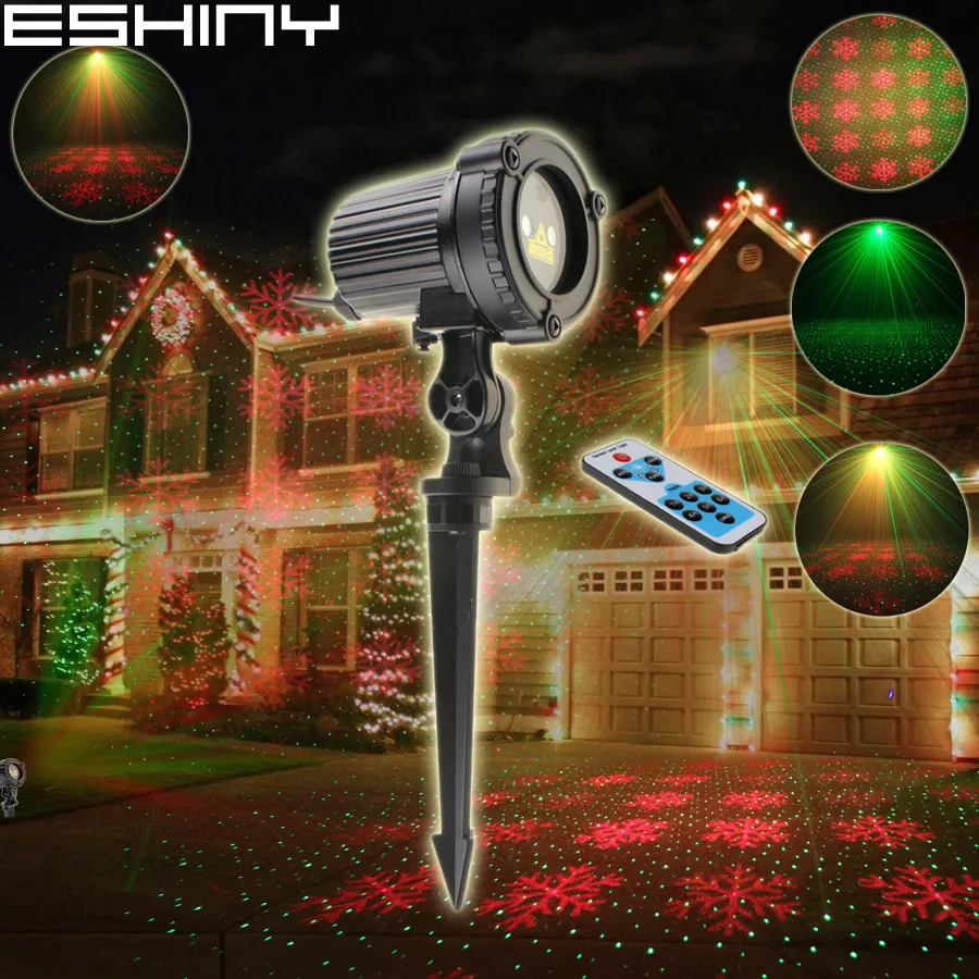 

ESHINY Outdoor WF R&G Laser Static Snowflake Patterns Remote Landscape Dance Xmas Garden Tree Party House Wall Tree Light N8T205