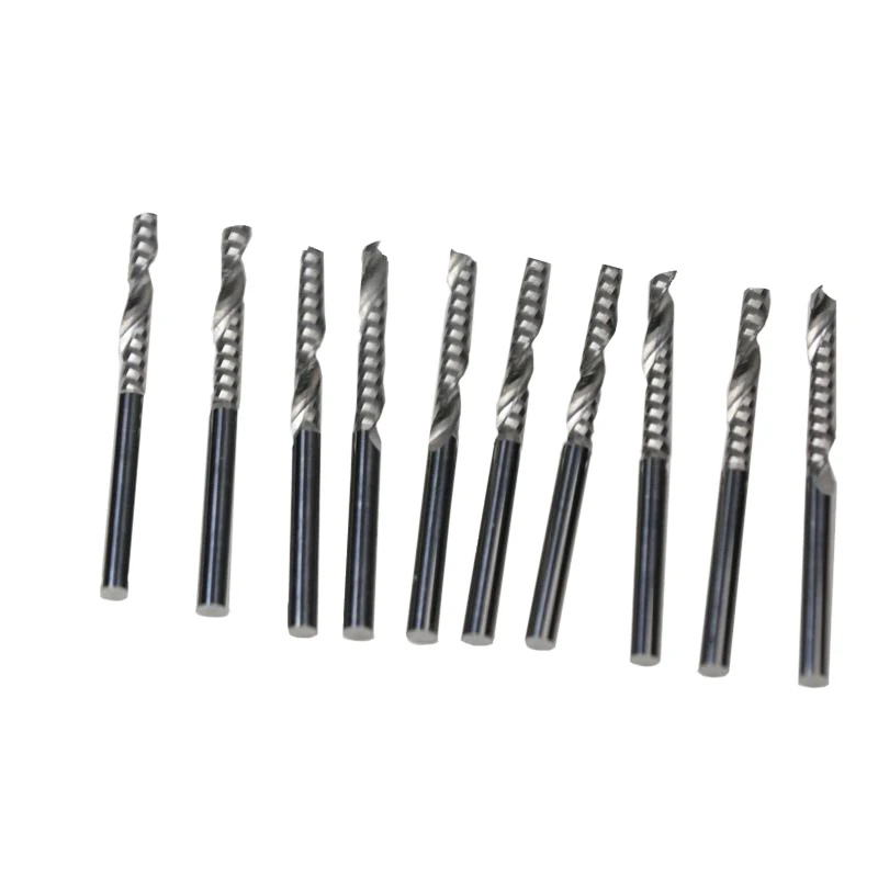 New 10PCS 3.175 X 22mm Single flute carbide Engraving CNC router Spiral bit Tool Cutting Acrylic Pvc Wood