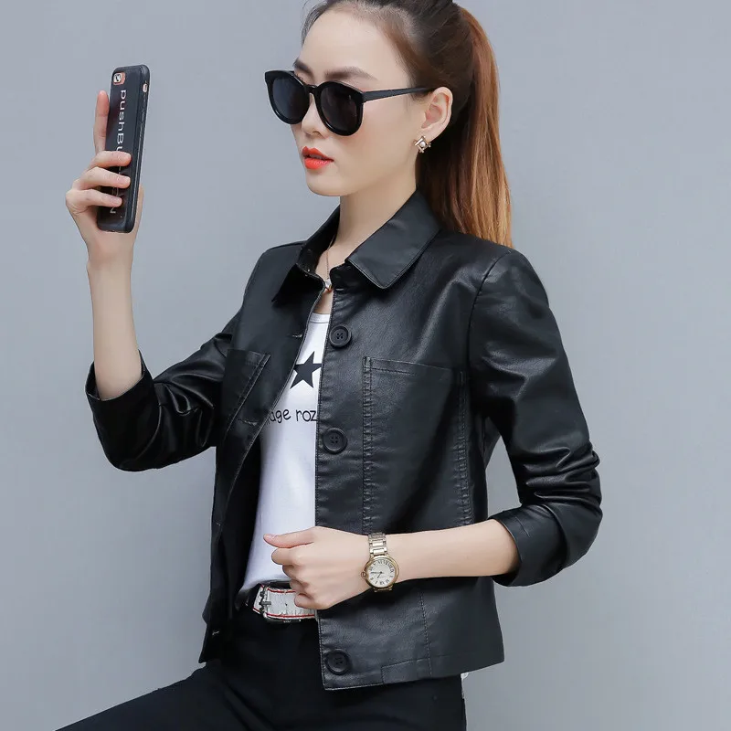 Pu Motorcycle Leather Coat Women\'s 2023 Spring Autumn New Hong Kong Style Chic Jacket Short Loose Fashion Wild Leather Jackets