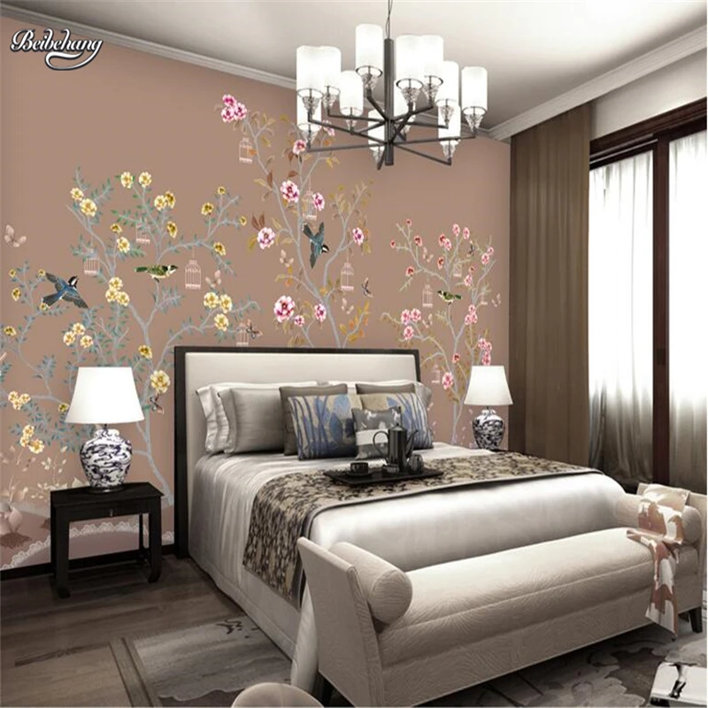 

wellyu Hand painted Chinese gorgeous flowers and birds backdrop decorative painting custom large fresco non - woven wallpaper