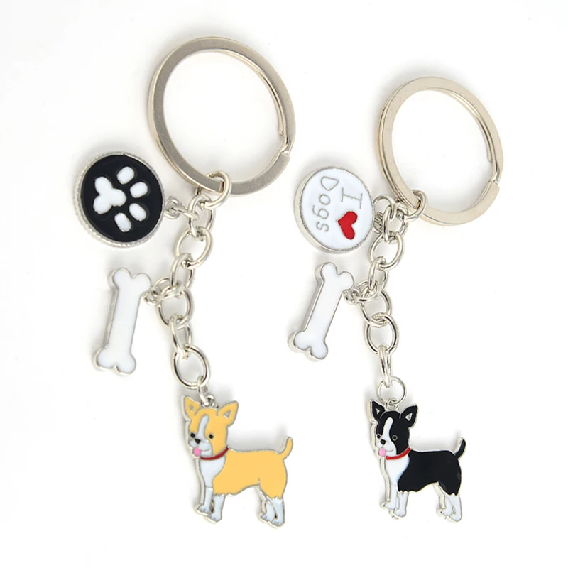 Chihuahua dog pendant key chains for women men white gold color metal alloy pet dog bag charm car keychain key ring holder 2019