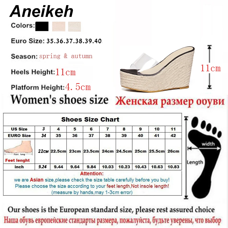 Aneikeh 2023 Fashion Summer PU Women\'s Vulcanize Shoes Transparent Slip-On Shallow High Heels Office Solid Pink Black Size 34-40