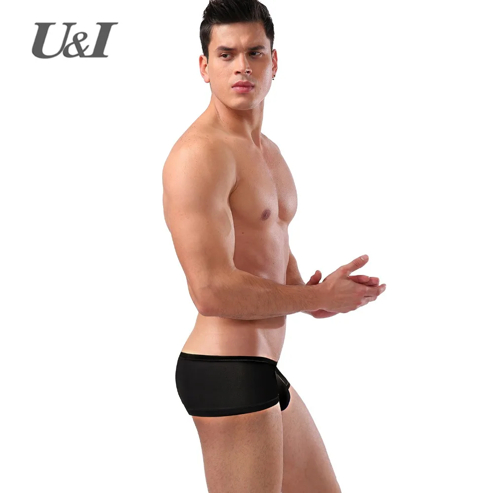 U&I Sexy Boxer Men\'s Ultra-thin Elastic Nylon Personality Boys Ultra-Low Waist Breathable Slim Bump Small Boxer Shorts