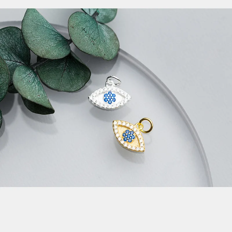 1pc/Lot 925 Sterling Silver Blue Zircon Devil Eyes Charms 11x8x2mm Earring Necklace Bracelets Pendants DIY Jewelry Accessories view 3