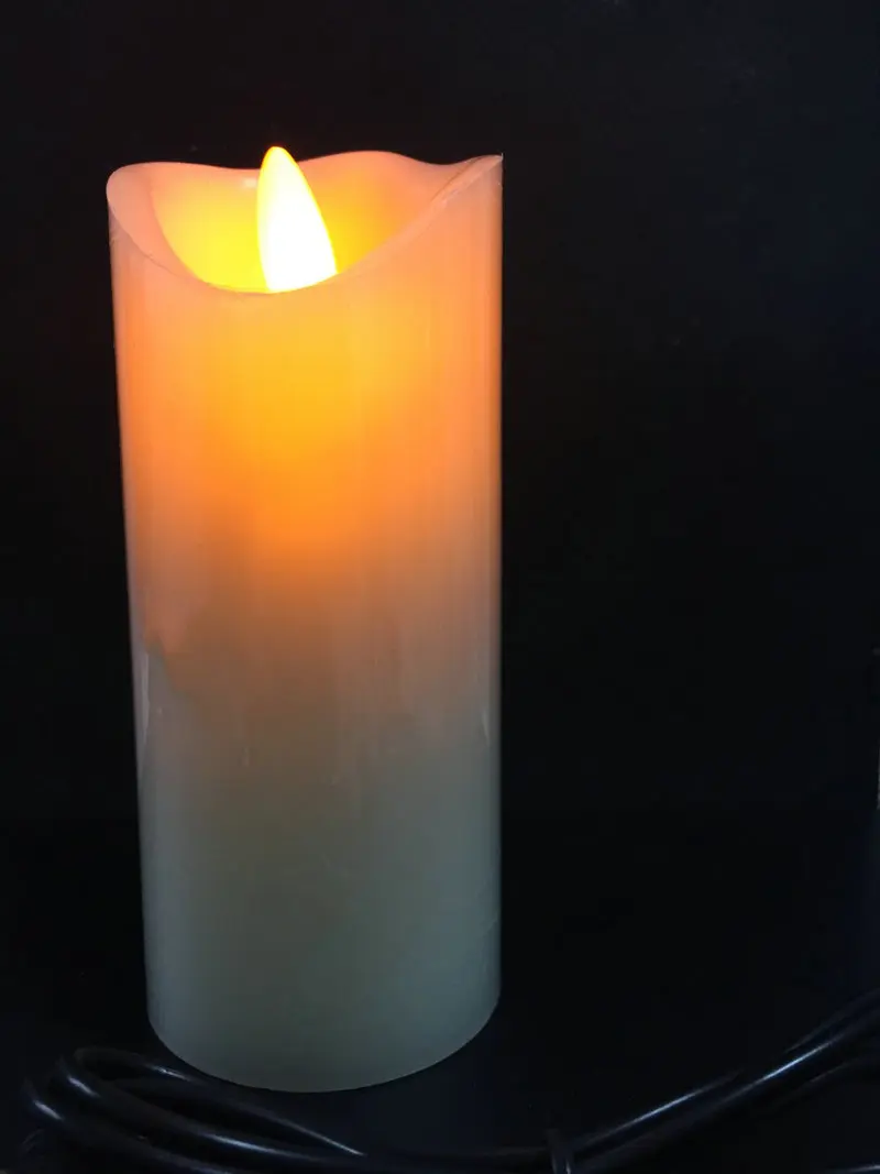 

USB powerd Rechargeable led flickering pillar Paraffin candle wavy edge Moving wick Wedding Xmas Party Home decor 5.3CM(D)-Amber