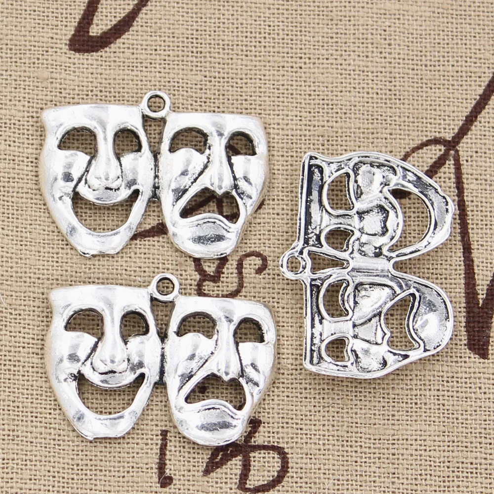 8pcs Charms Comedy Tragedy Masks 31x23mm Handmade Craft Pendant Making fit,Vintage Tibetan Bronze Silver color,DIY For Necklace