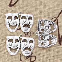 8pcs Charms Comedy Tragedy Masks 31x23mm Handmade Craft Pendant Making fit,Vintage Tibetan Bronze Silver color,DIY For Necklace