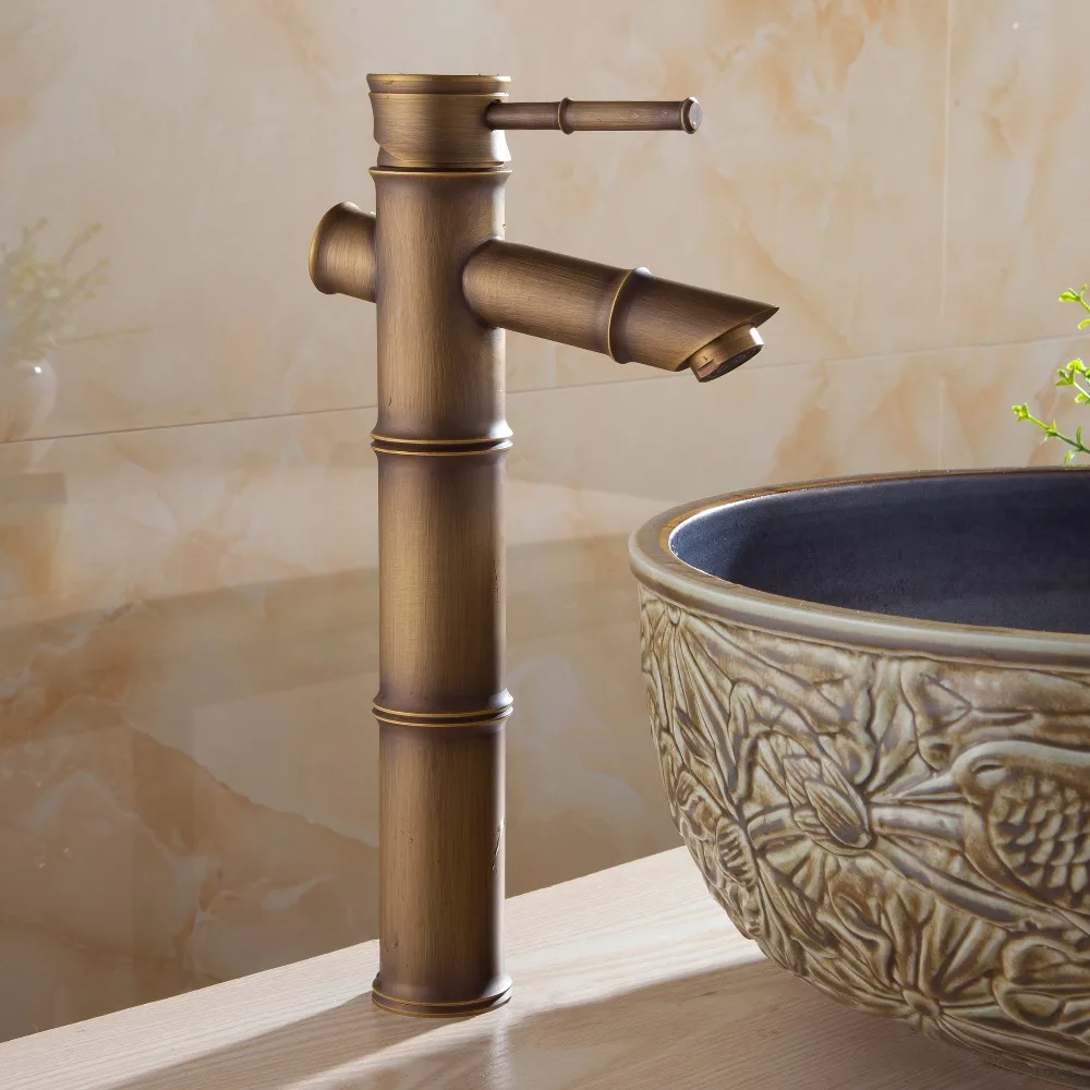 Basin Faucet Antqiue Brass Bamboo Waterfall Bathroom Sink Faucet Single Lever Deck Bath Toilet Mixer Water Tap WC Taps ZLY-6660