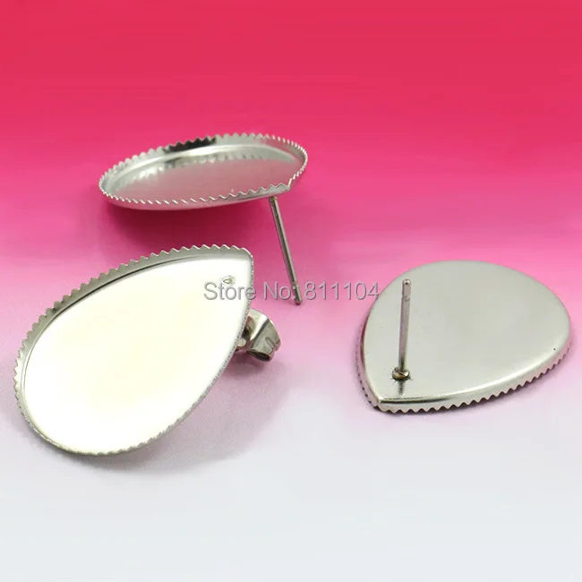 

Blank Stainless Steel stud Earrings Bases with 18x25mm Teardrop Bezel tray Cabochon Settings Earrings post DIY Findings