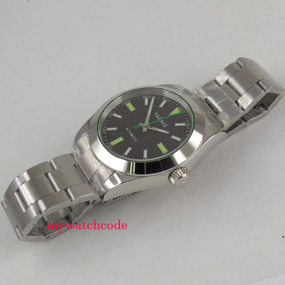 PARNIS Steel Polish Bezel Automatic Watch men Green Flash Hand MIYOTA 8215 Movt Folding Clasp Luxury Sapphire Glas 40mm