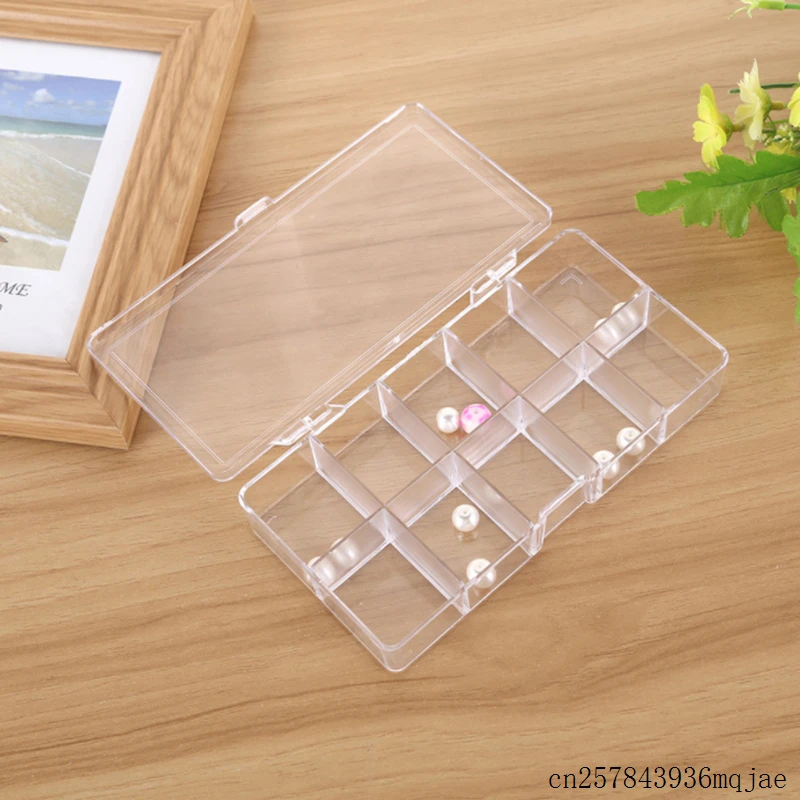 

50pcs 10Grids Empty Storage Box Clear Acrylic Jewelry Boxes Cases Decoration Nail Art Beads Display Container Case