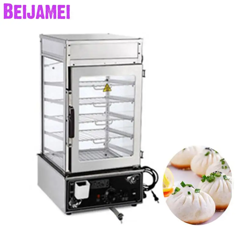 BEIJAMEI stainless steel commercial 5 layers electric frozen steamed bun steamer bun food warmer display showcase