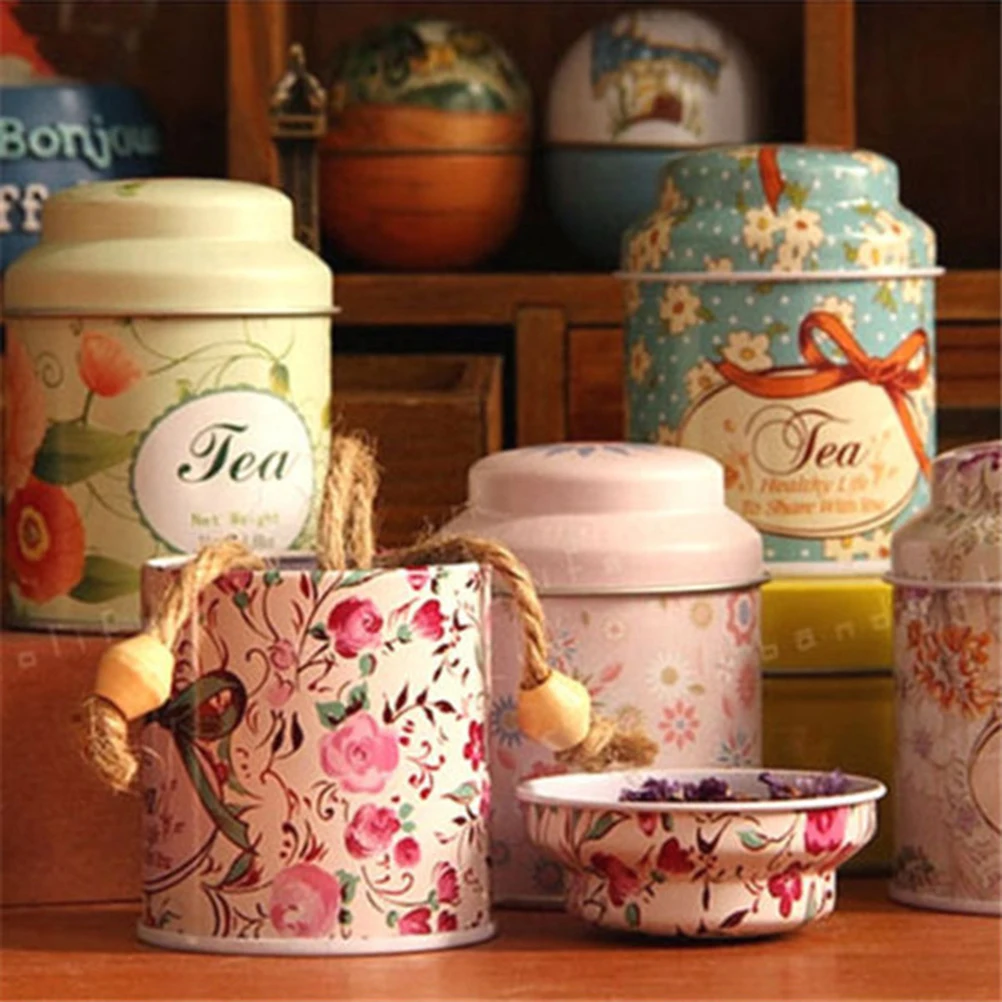 1 Pcs Mini Flower Design Metal Sugar Coffee Tea Tin Jar Container Candy Sealed Cans Box Random Color 7x5.5CM Small Storage Box