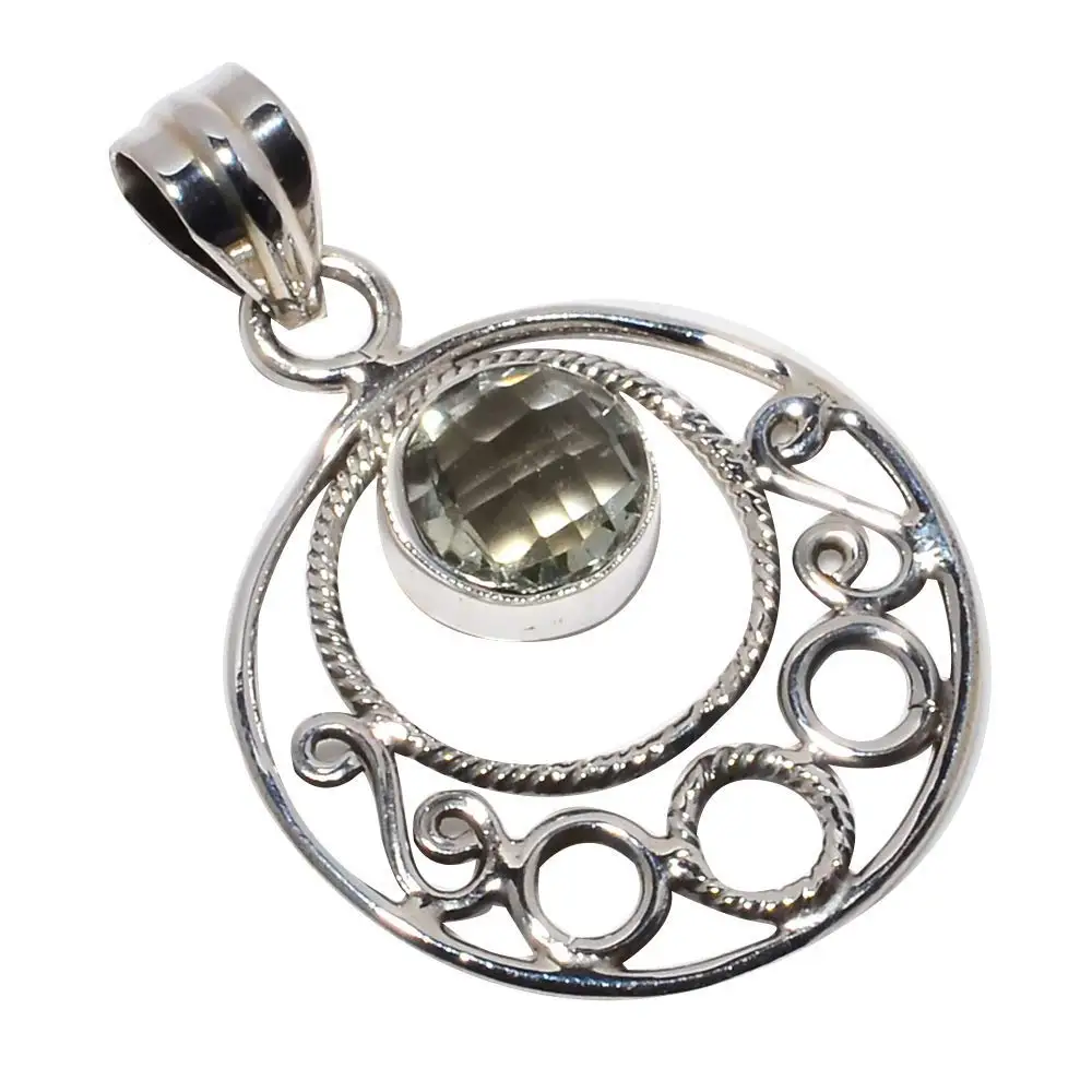 Nature Green Amethyst Pendant 925 Sterling Silver, 36 mm, AP5699