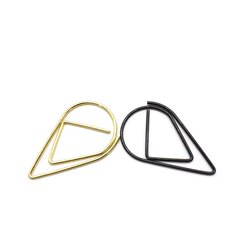 50pcs/Lot Metal Material Drop Shape Paper Clips Gold Marking Clip Colorful Kawaii Creative Bookmark For Office Shool Stationery