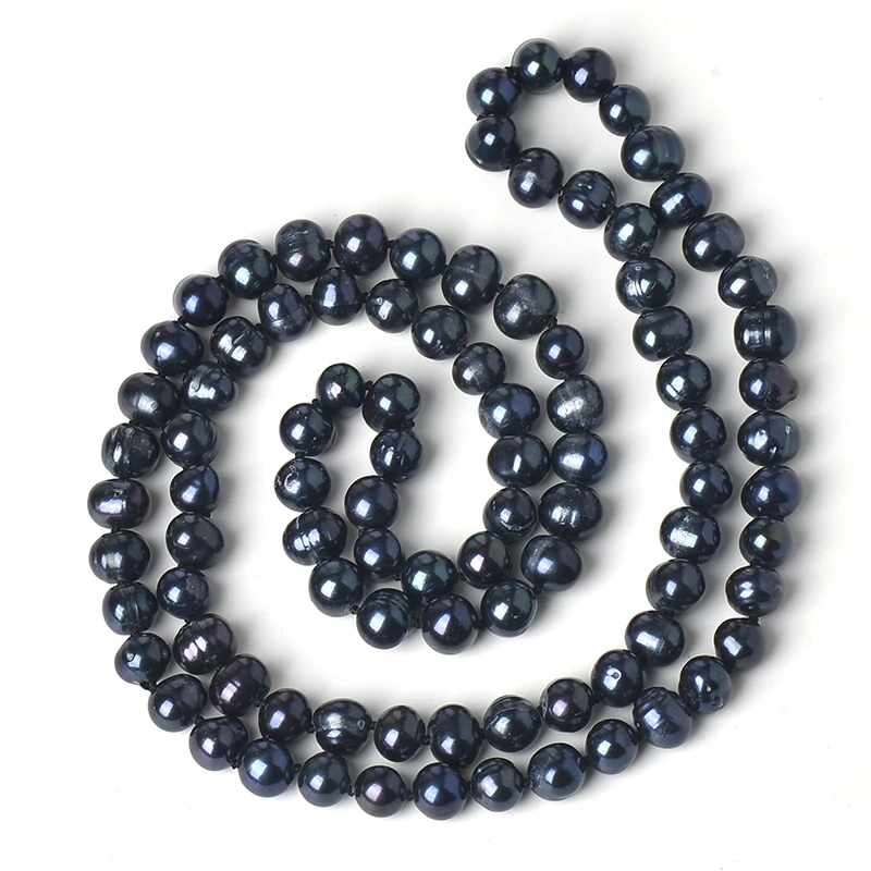 With a Charming Black  sheen ADD Small  and smooth  CUSTOMIZATION beads 8-9 MM Freshwater BLACK Pearl Necklace