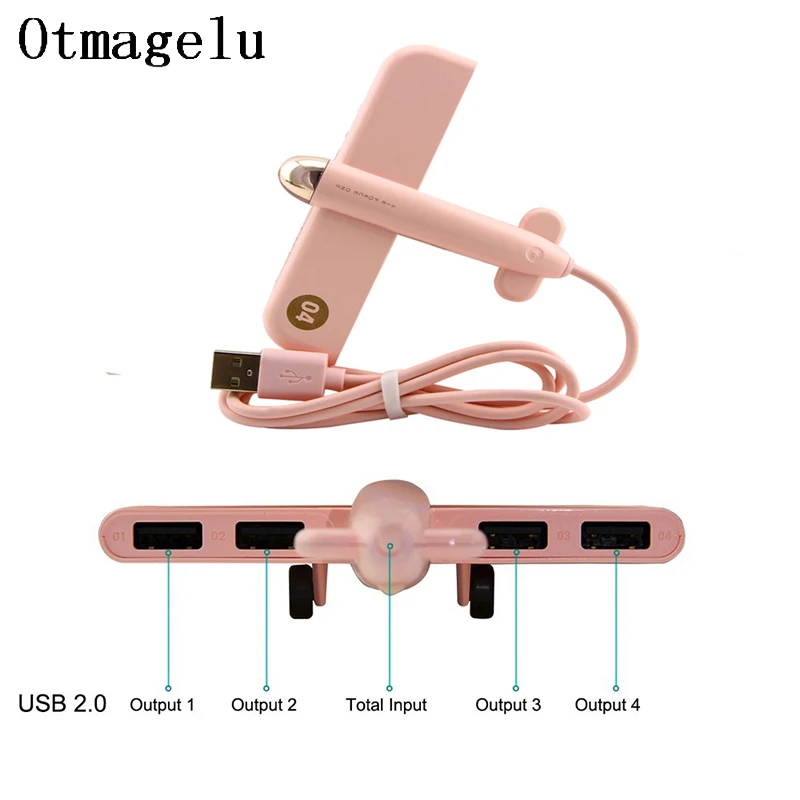 USB 2.0 Hub 4 Port Airplane Shaped USB Hub Expander USB Type Charger Splitter Adapter For PC Laptop Phone Computer Accessories