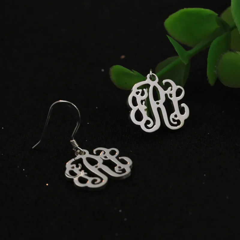 

Fashion Monogrammed Earrings Fashion Custom 3 Initals Name Earrings 925 solid silver Engagement Earrings Women