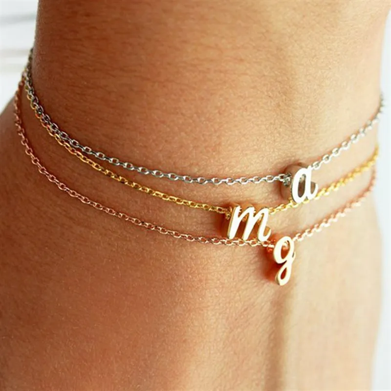 26 piecs A-Z tiny gold cursive initial bracelet, tiny letter bracelet, dainty lowercase initial letter bracelet, Pulsera girl