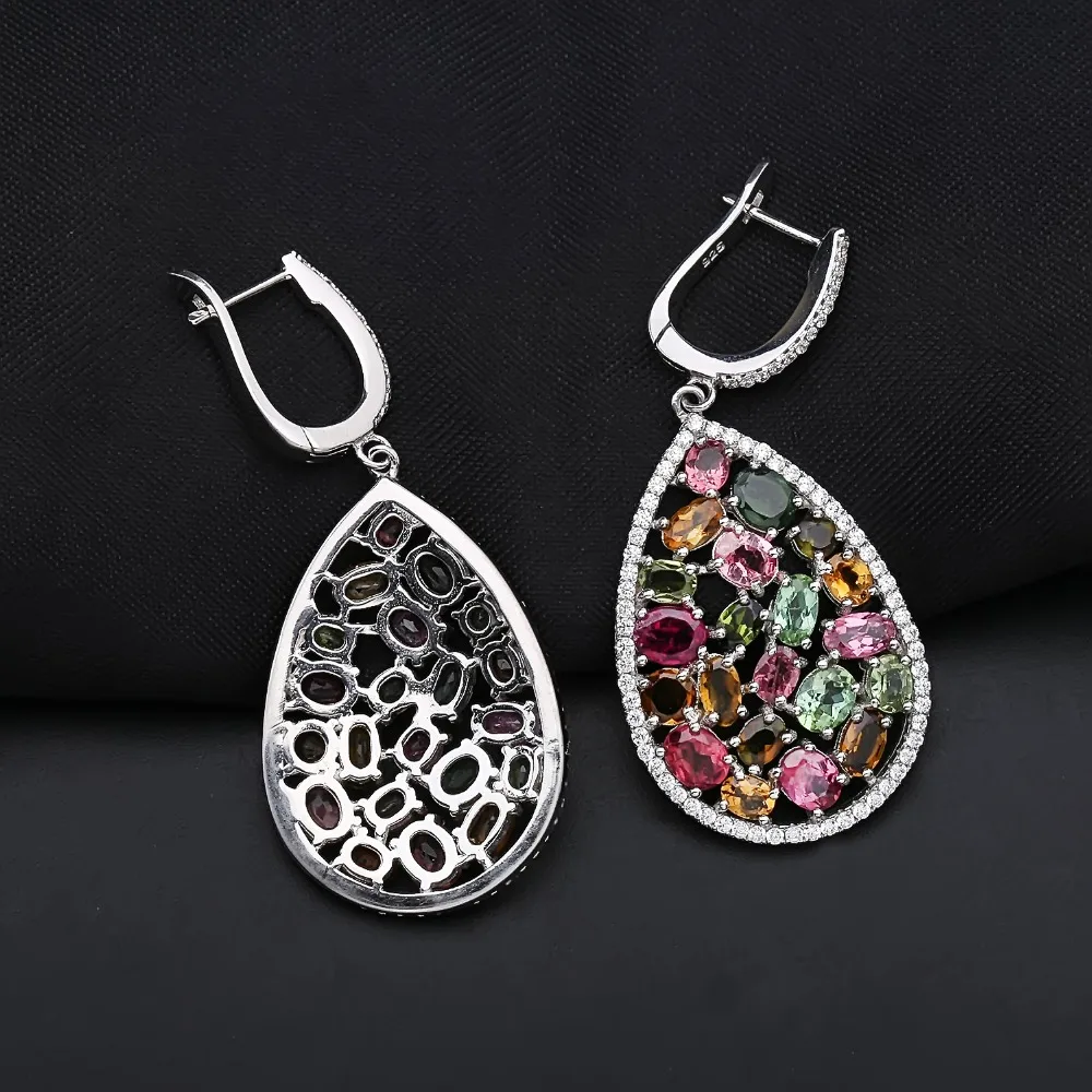 GEM\'S BALLET 10.95Ct Colorful Natural Tourmaline Gemstone Drop Earrings 925 Sterling Silver Fashion Fine Jewelry For Women