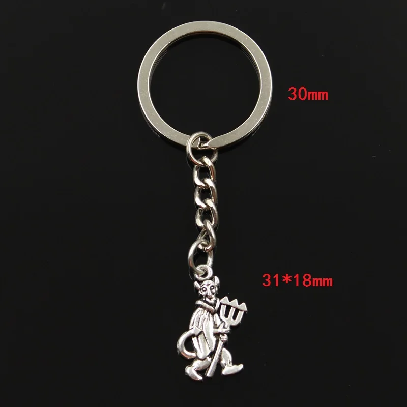 Fashion 30mm Key Ring Metal Key Chain Keychain Jewelry Antique Silver Color Plated Satan Demon Devil 26x15mm Pendant