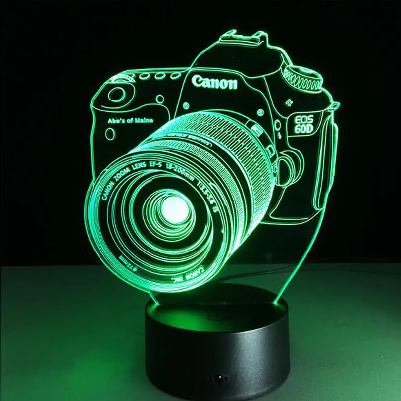Новинка, Подарочная камера EOS60D, дышащая настольная лампа 3D, домашний декор, светодиодный креативная