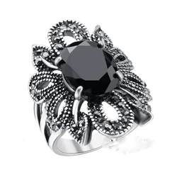 女性のためのシルバーカラーのパンクジュエリー,花のモチーフのリング,ヴィンテージスタイル,幅30mm